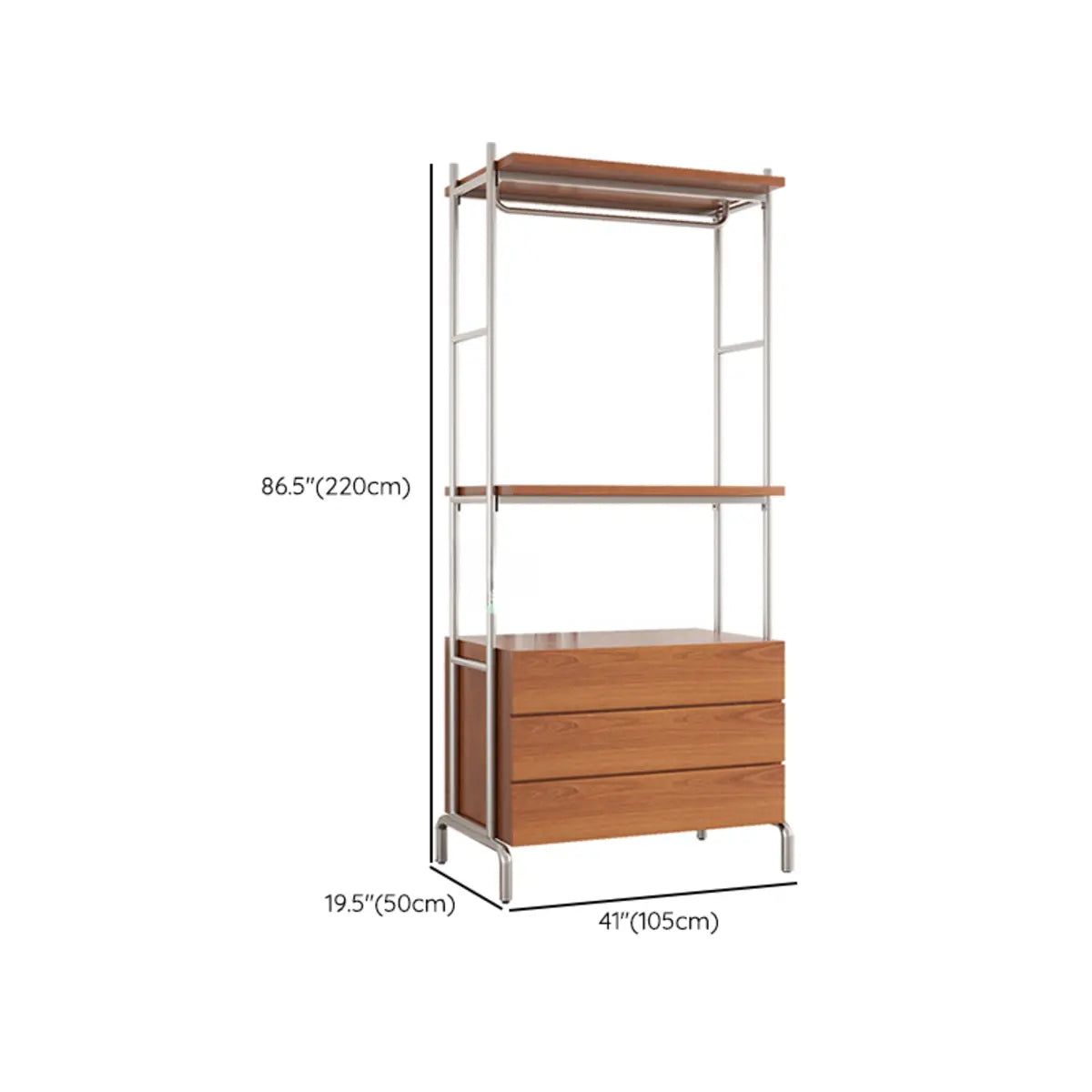 Versatile Metal and Wood Brown Drawers Shelves Coat Rack Image - 29