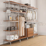 Versatile Metal and Wood Brown Drawers Shelves Coat Rack Image - 6