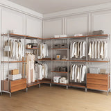 Versatile Metal and Wood Brown Drawers Shelves Coat Rack Image - 7