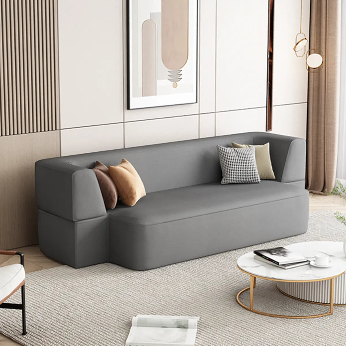 Versatile Orange Full Leather Futon Sofa with Arms Image - 5