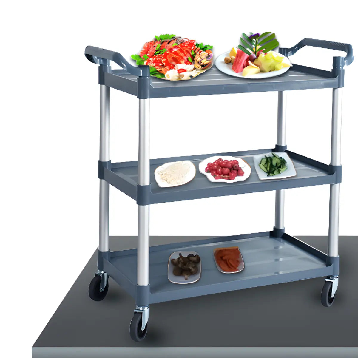 Versatile Rectangle 3-Tier Alloy Gray Kitchen Cart Image - 1