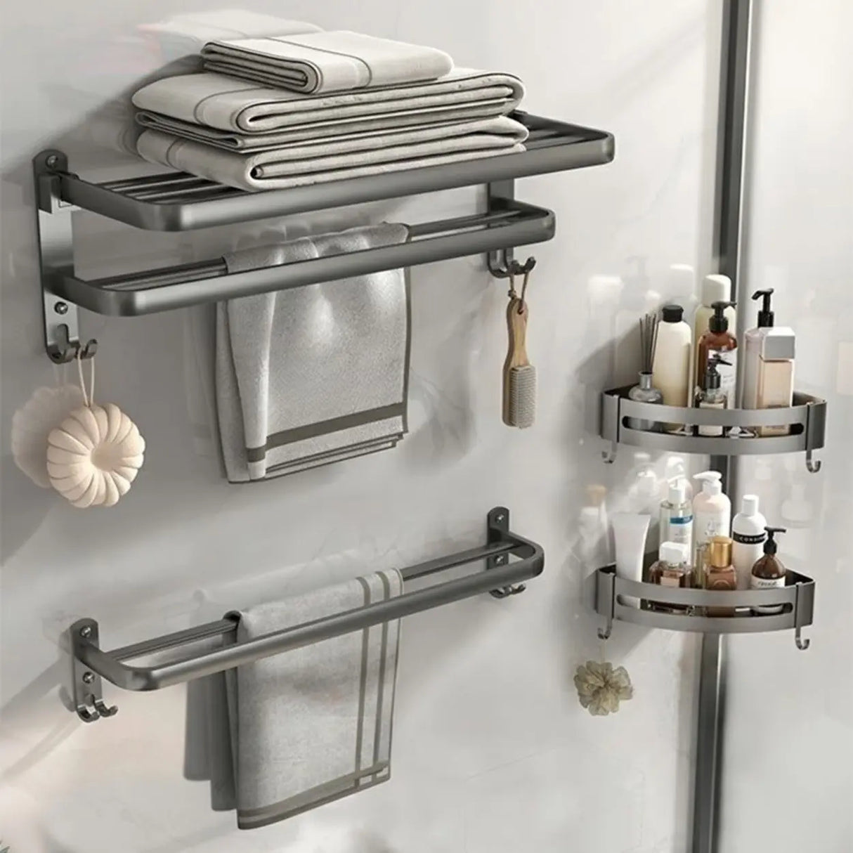 Versatile Storage Rack Towel Shelf Bathroom Hardware Set Image - 19