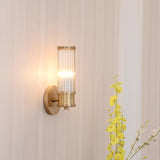 Vertical Gold Ribbed Glass Vanity Wall Sconce Light Image - 6