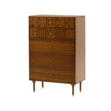 Vertical Hardwood Brown Tall Dressers with Drawers Image - 2