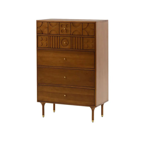 Vertical Hardwood Brown Tall Dressers with Drawers Image - 2