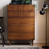 Vertical Hardwood Brown Tall Dressers with Drawers Image - 3