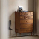 Vertical Hardwood Brown Tall Dressers with Drawers Image - 5