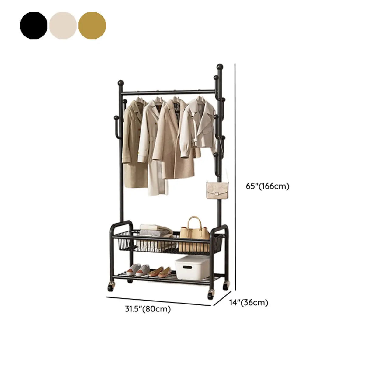 Vertical Metal Open Storage Black Organizer Rack with Basket Image - 33