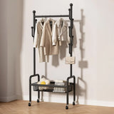 Vertical Metal Open Storage Black Organizer Rack with Basket Image - 5