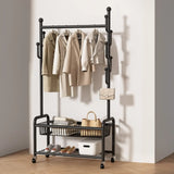 Vertical Metal Open Storage Black Organizer Rack with Basket Image - 9