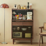 Vertical Walnut Stone Open Storage Buffet with Cabinet Image - 2