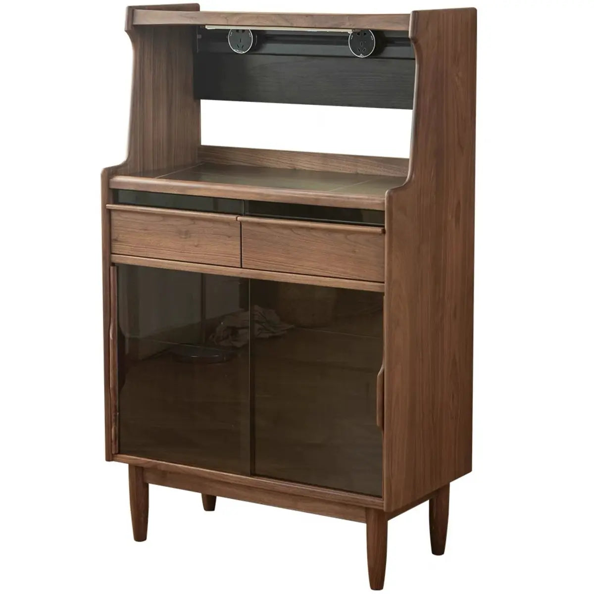 Vertical Walnut Stone Open Storage Buffet with Cabinet Image - 5