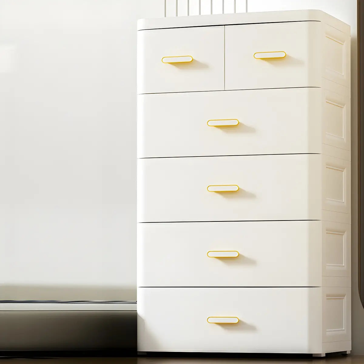 Vertical White Plastic Dresser with Storage Drawers Image - 2