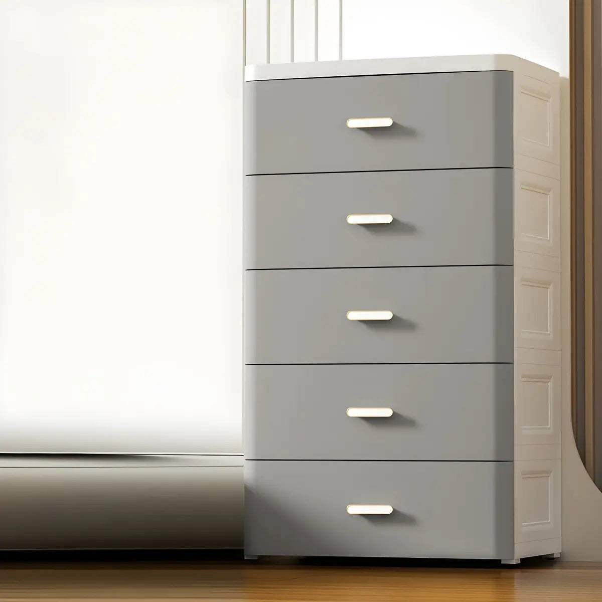 Vertical White Plastic Dresser with Storage Drawers Image - 7