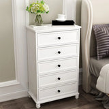 Vertical White Wood Bedside Dresser with 5 Drawers Image - 1