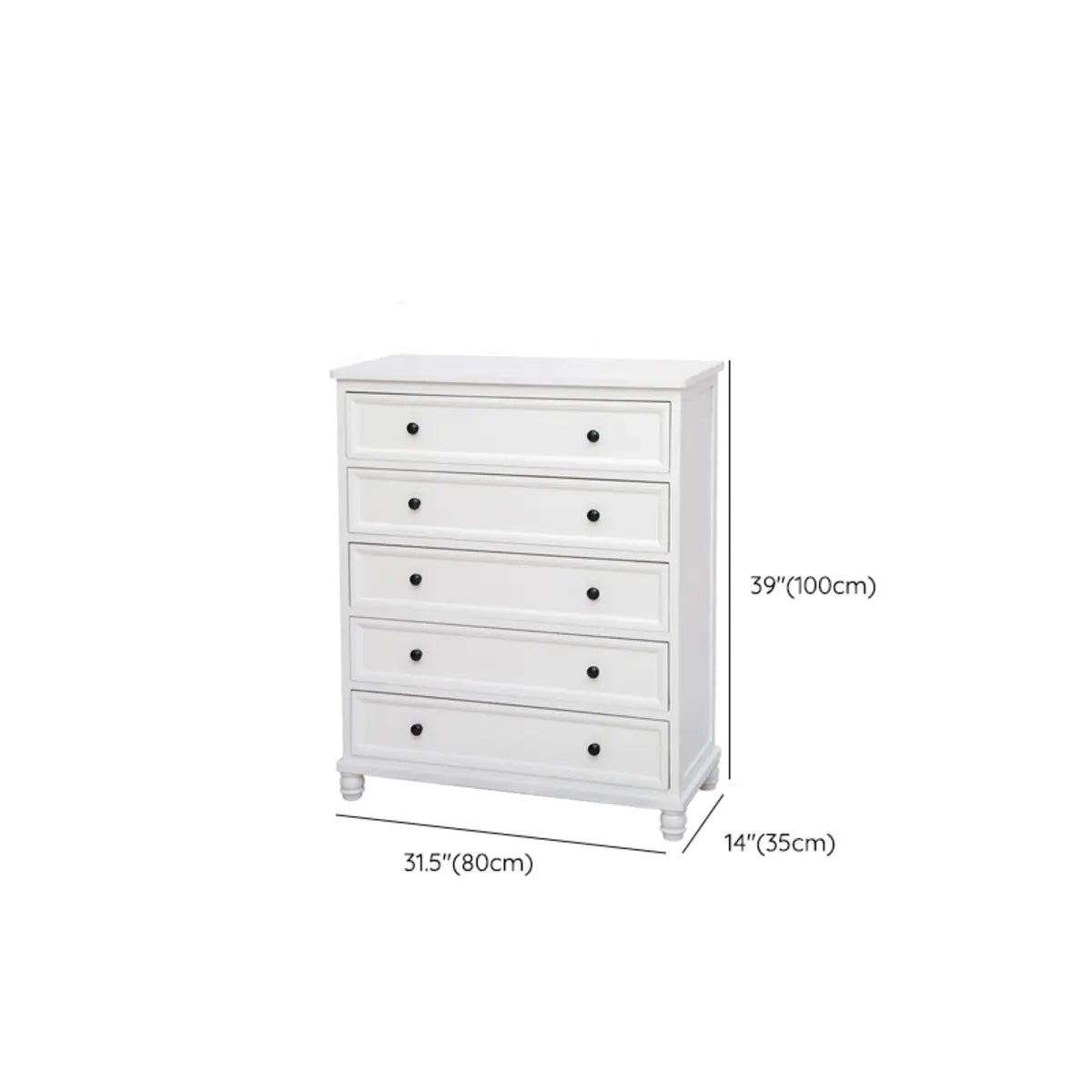 Vertical White Wood Bedside Dresser with 5 Drawers 