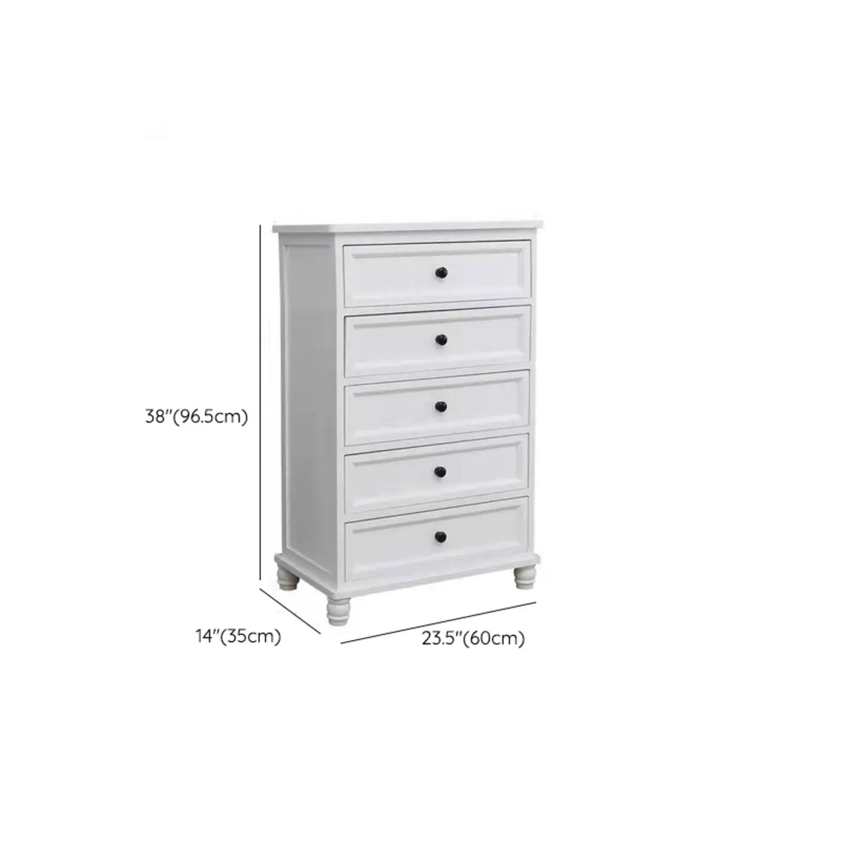 Vertical White Wood Bedside Dresser with 5 Drawers Image - 19