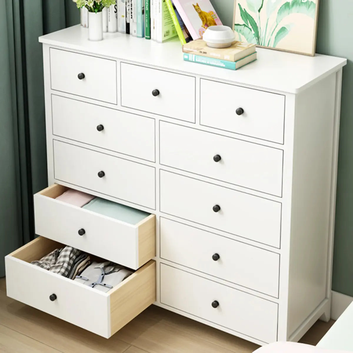 Vertical White Wood Bedside Dresser with 5 Drawers Image - 6