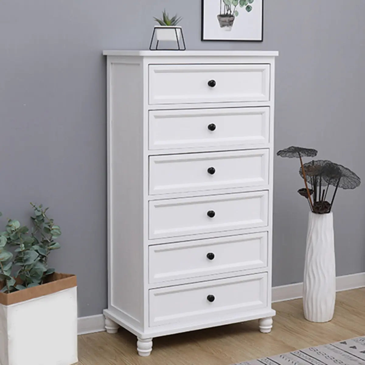 Vertical White Wood Bedside Dresser with 5 Drawers Image - 8