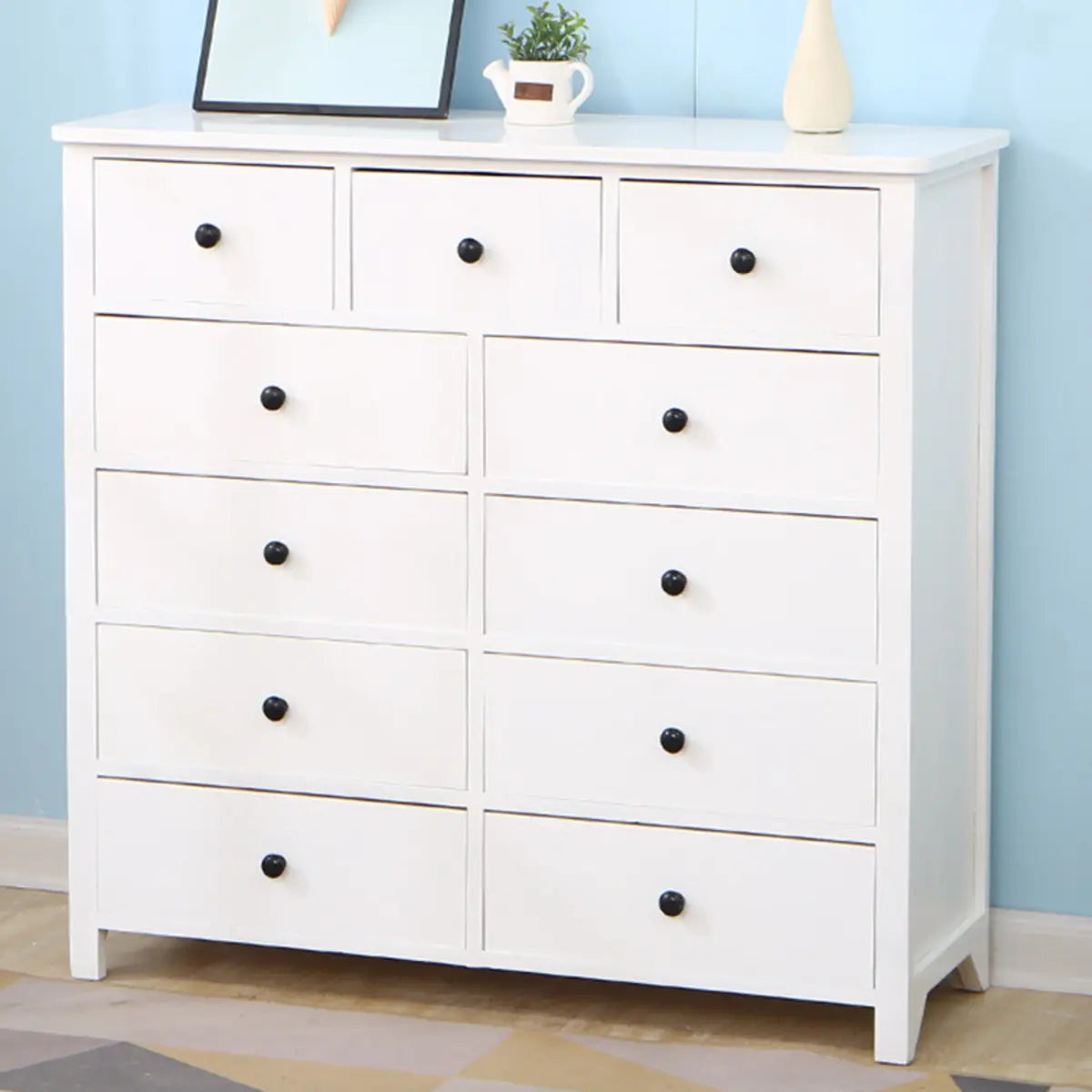 Vertical White Wood Bedside Dresser with 5 Drawers Image - 11