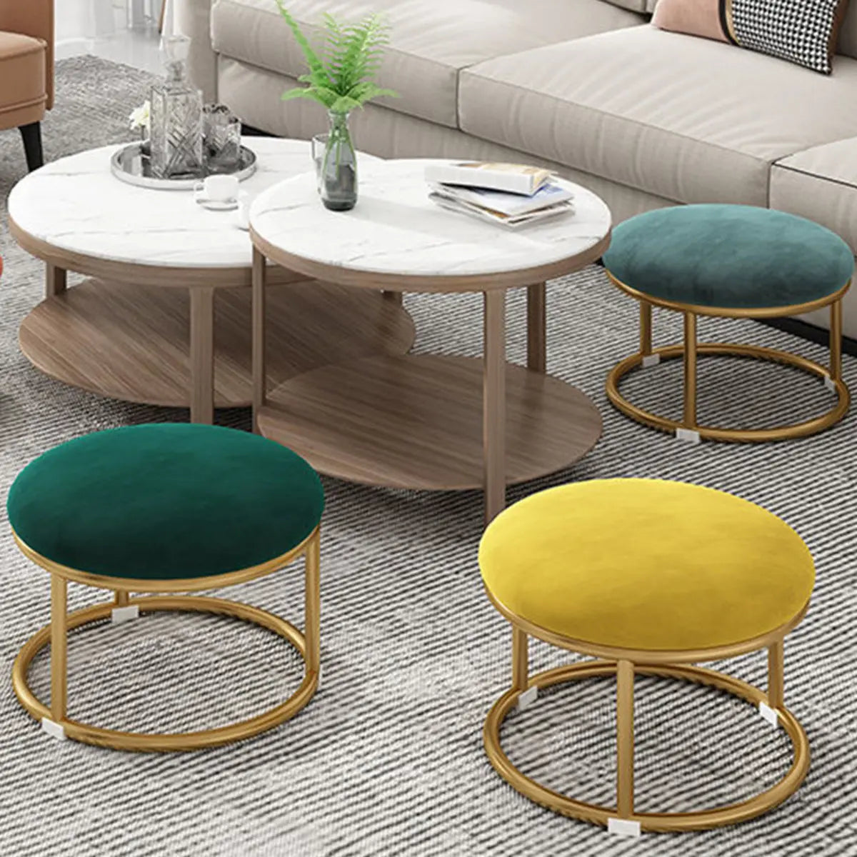 Vibrant Round Flannel Seating Stool Metal Ottomans Image - 1