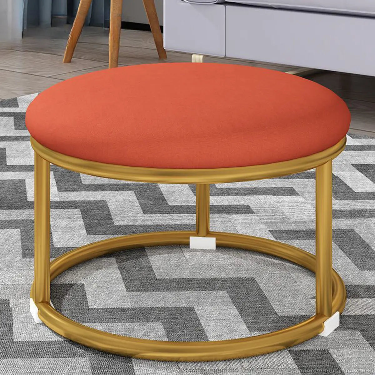 Vibrant Round Flannel Seating Stool Metal Ottomans Image - 3