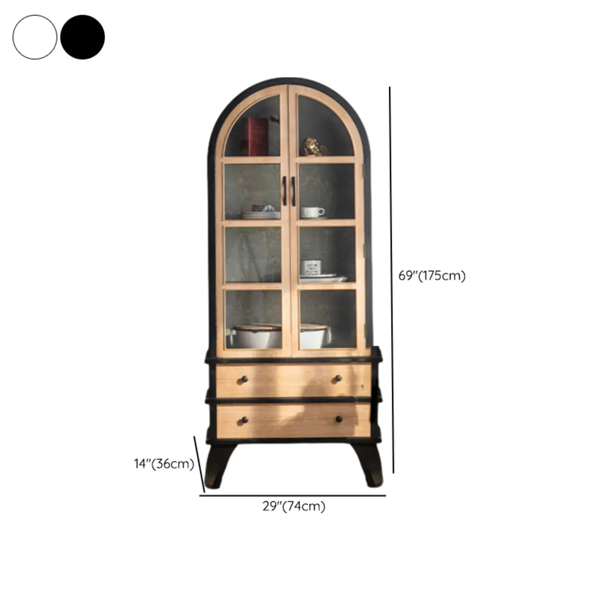 Victorian Curved Wooden Floor Dining China Cabinet 