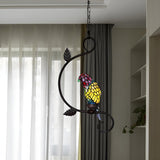 Victorian Stained Glass Colorful Parrot Pendant Light Image - 6