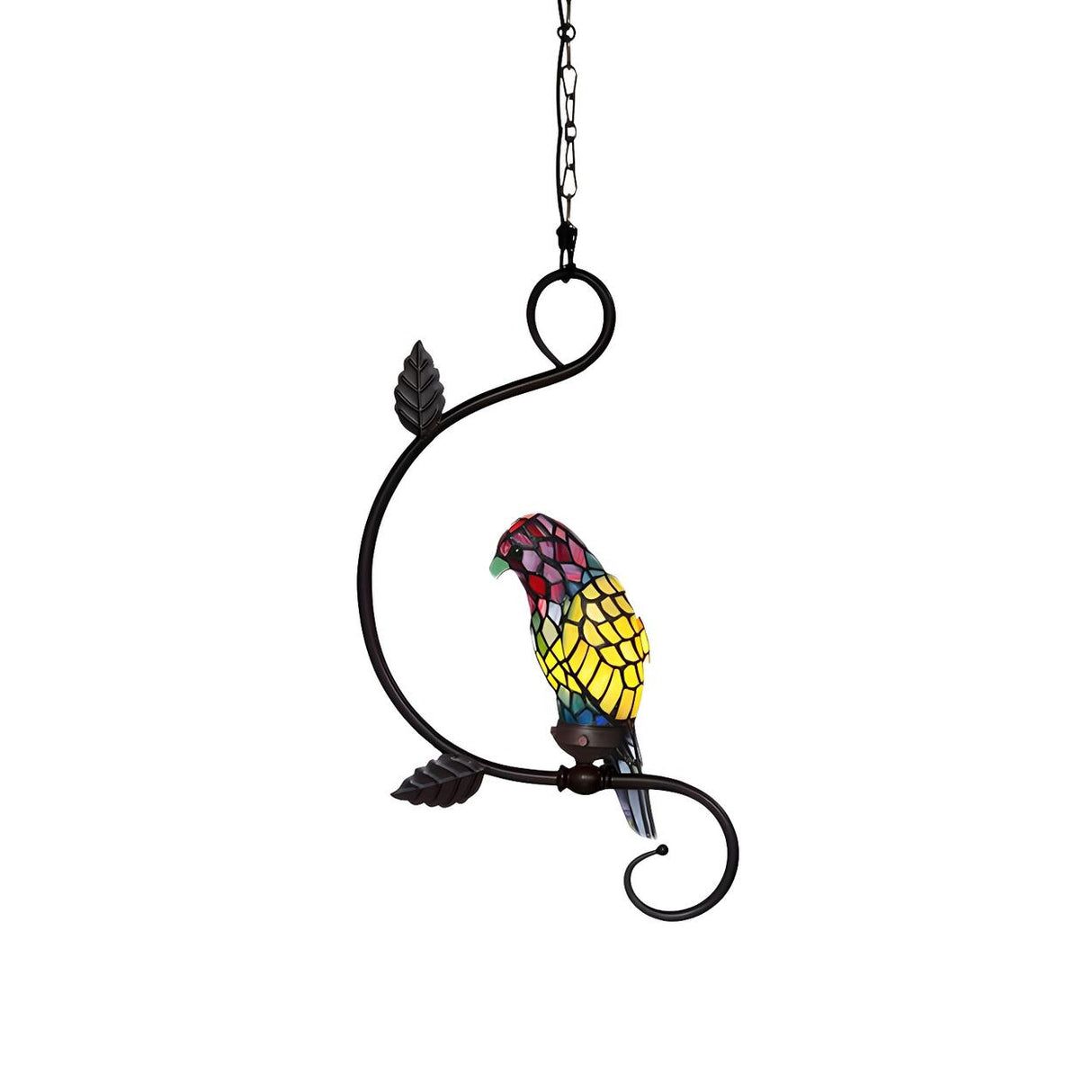 Victorian Stained Glass Colorful Parrot Pendant Light Image - 7