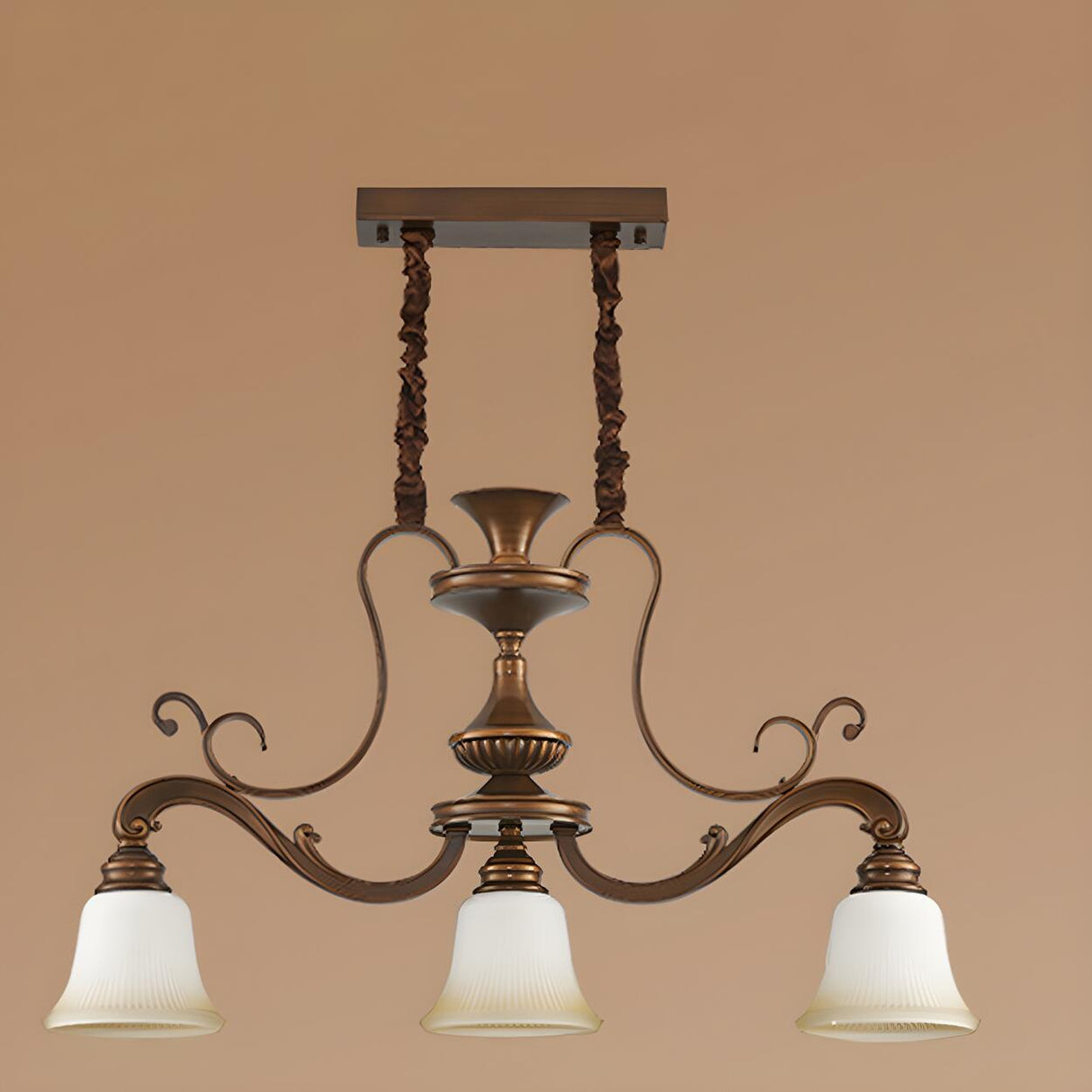 Vintage 3-Light Brown Bell Island Pendant Light Image - 2