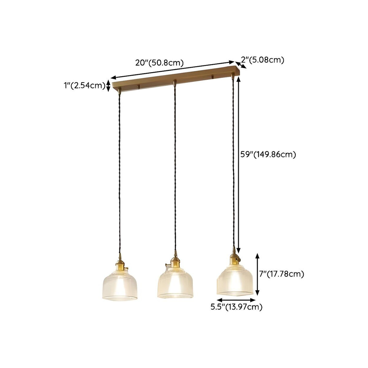 Vintage 3-Light Dome Adjustable Island Ceiling Light 