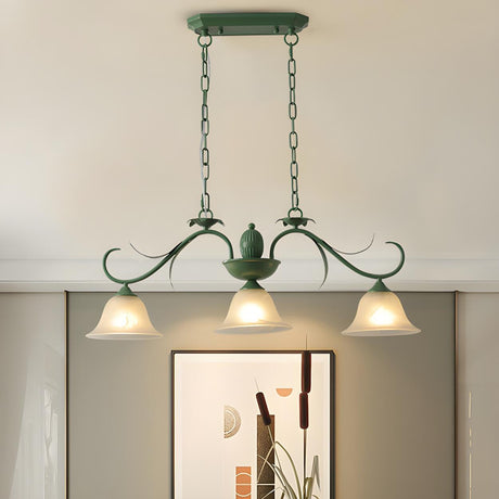 Vintage 3-Light Green Bell Island Pendant Light Image - 1