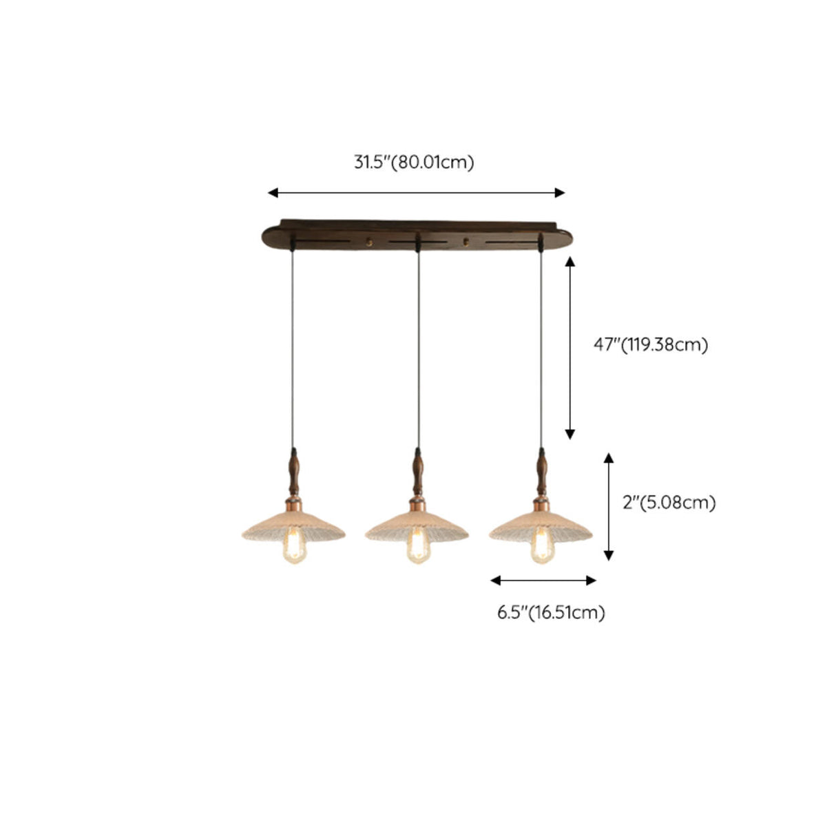 Vintage 3-Light Scalloped Fluted Island Light Fixture 