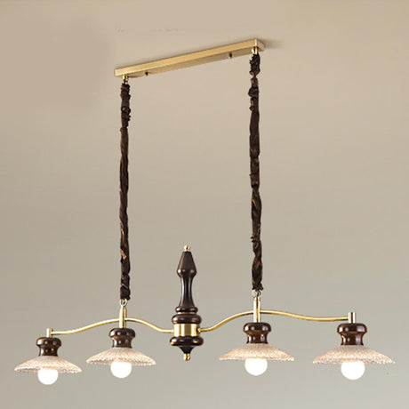 Vintage 4-Light Cone Gold Metal Island Ceiling Light Image - 2