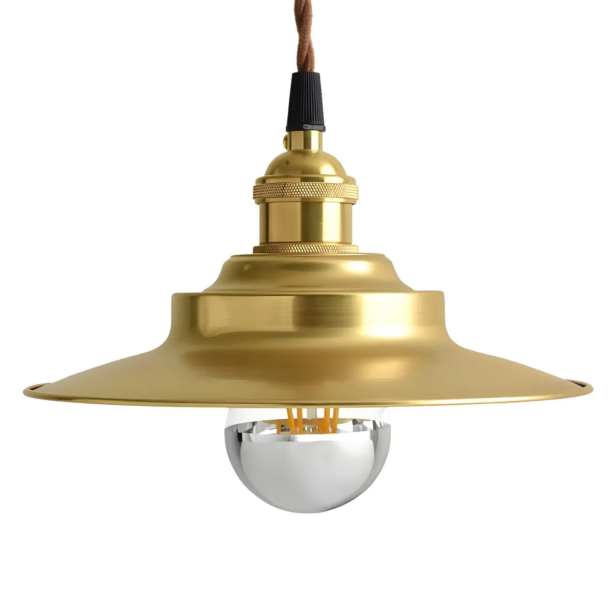 Vintage Adjustable Height Copper Brass Cone Pendant Light Image - 6