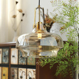 Vintage Amber Glass Industrial Bell Pendant Light Image - 4