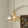 Vintage Amber Glass Industrial Bell Pendant Light Image - 5