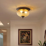 Vintage Amber Walnut Glass Flush Mount Ceiling Light Image - 1