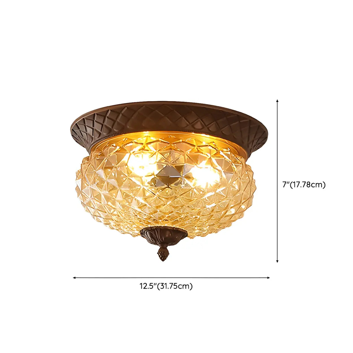 Vintage Amber Walnut Glass Flush Mount Ceiling Light 