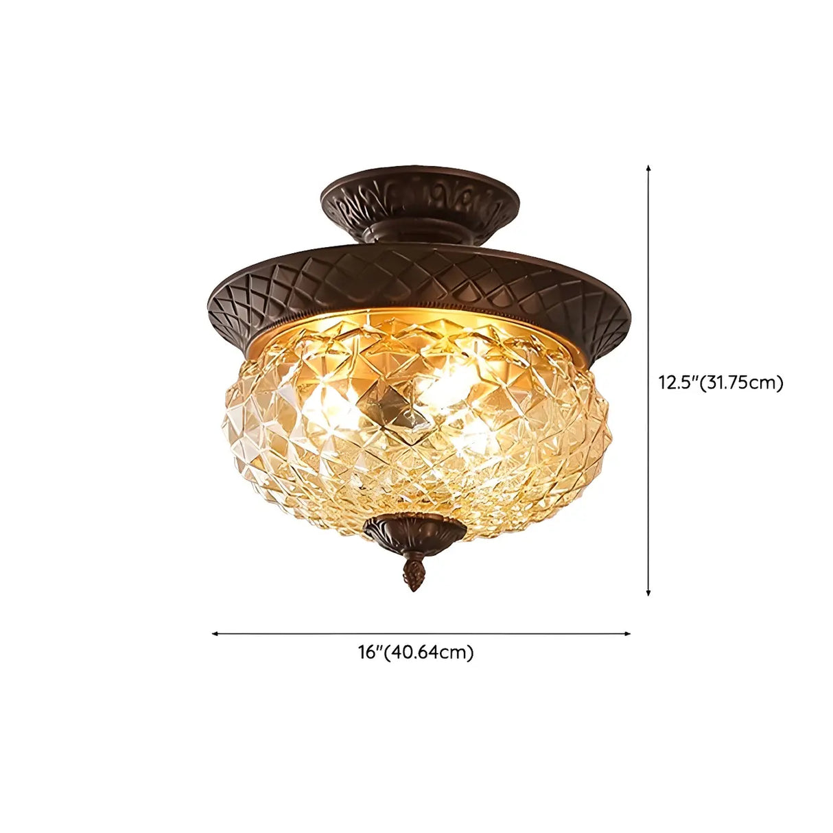 Vintage Amber Walnut Glass Flush Mount Ceiling Light Image - 19