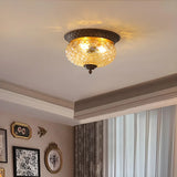 Vintage Amber Walnut Glass Flush Mount Ceiling Light Image - 4