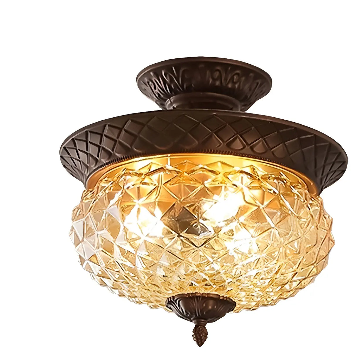 Vintage Amber Walnut Glass Flush Mount Ceiling Light Image - 5