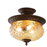 Vintage Amber Walnut Glass Flush Mount Ceiling Light Image - 5