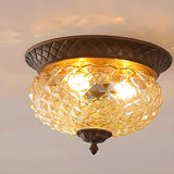 Vintage Amber Walnut Glass Flush Mount Ceiling Light Image - 6