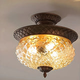 Vintage Amber Walnut Glass Flush Mount Ceiling Light Image - 7