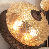 Vintage Amber Walnut Glass Flush Mount Ceiling Light Image - 8