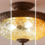 Vintage Amber Walnut Glass Flush Mount Ceiling Light Image - 9