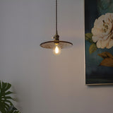 Vintage Antique Brass Cognac Clear Glass Cone Pendant Light Image - 2