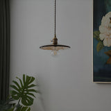 Vintage Antique Brass Cognac Clear Glass Cone Pendant Light Image - 4