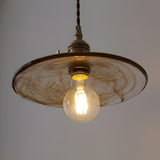 Vintage Antique Brass Cognac Clear Glass Cone Pendant Light Image - 7